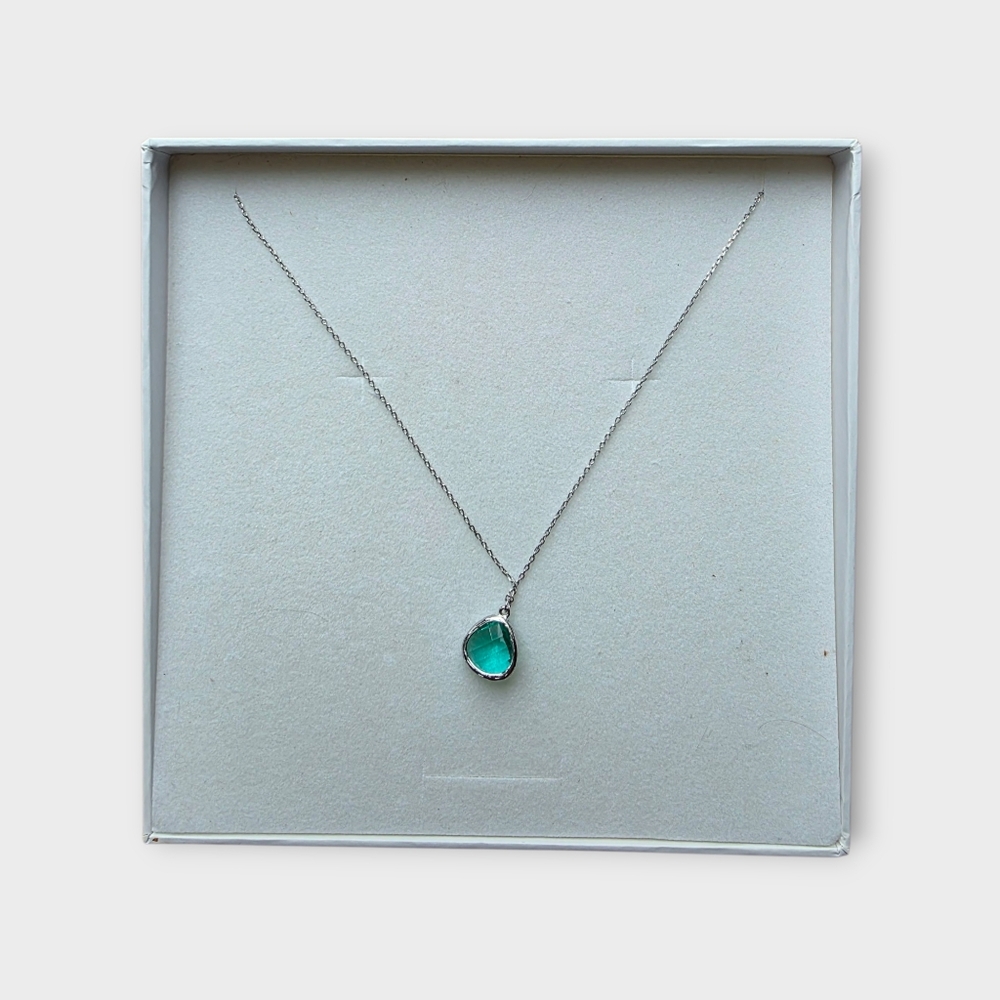 Magnolia Silver Jewellery Necklace – Aqua Glass Pendant – Brand New in Box